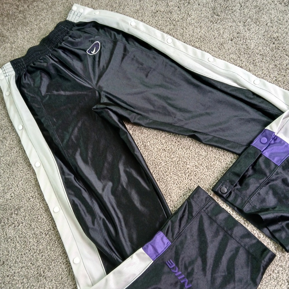 Vintage Nike Tear Away Track Pants Black White Purple Snap Warmup Mens XL